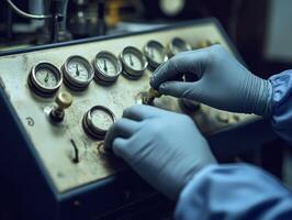 Gloved Hands Aligning Medical Tools photo