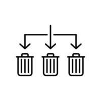 Waste Sorting icon outline style. Waste segregation, sorting garbage by material, bin, trash with arrow separate concept. Thin line symbol. Illustration isolated. vector