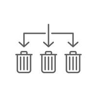 Waste Sorting outline style icon. Waste segregation, sorting garbage by material, bin, trash with arrow separate concept. Thin line symbol. Illustration isolated. Editable stroke. vector