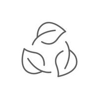 Recyclable outline style icon. Biodegradable recyclable plastic free package, circle leaf, eco, friendly material concept. Thin line symbol. Illustration isolated. Editable stroke. vector