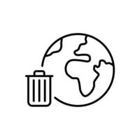 Global trash icon outline style. Earth globe, trash, recycle bin, pollution, recycling, garbage, planet, environment concept. Thin line symbol. Illustration isolated. vector