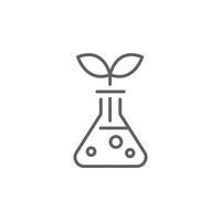Plant research outline style icon. Laboratory test, flask, beaker, leaf, science, lab, smell, experiment, chemical concept. Thin line symbol. Illustration isolated. Editable stroke. vector