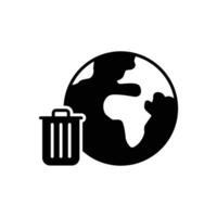 Global trash solid style. Earth globe, trash, recycle bin, pollution, recycling, garbage, planet, environment concept. Black silhouette, glyph symbol. Illustration isolated. vector