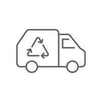 Garbage truck outline style icon. Landfill, recycling, trash, container, garbage management, vehicle, transportation concept. Thin line symbol. Illustration isolated. Editable stroke. vector