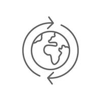 Earth recycle outline style icon. Planet sustainable circular arrow, save clean world, globe emission, environment concept. Thin line symbol. Illustration isolated. Editable stroke. vector