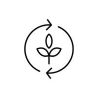 Reforestation icon outline style. Tree, plant with circle cycle, ecosystem, sustainable, restore, forest, environment concept. Thin line symbol. Illustration isolated. vector