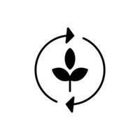 Reforestation solid style. Tree, plant with circle cycle, ecosystem, sustainable, restore, forest, environment concept. Black silhouette, glyph symbol. Illustration isolated. vector