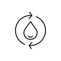 Purified water icon outline style. Water drop, renewable, recycle, reuse, circle, consumption, oil, arrow, environment concept. Thin line symbol. Illustration isolated. vector
