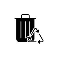 Recycle bin solid style. Rubbish, reuse, waste, pollution, recycling, garbage, container, trash, environment concept. Black silhouette, glyph symbol. Illustration isolated. vector