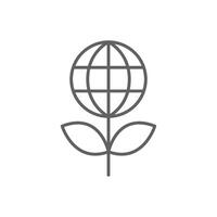 Sprout and world globe outline style icon. Planet plant leaf bio eco, green, global, protect, save nature, environment concept. Thin line symbol. Illustration isolated. Editable stroke. vector