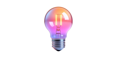 Colorful Light Bulb With Gradient Glow. Symbol Of Innovation And Creativity Isolated On Transparent Background png