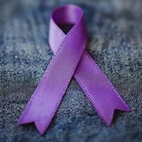 Faint Violet Ribbon on Denim Fabric photo