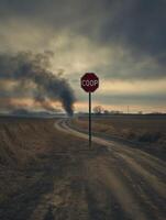 Hazy Roadway with Stop Sign photo