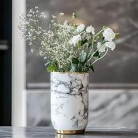 Vase Accented with Gold and Elegant Marble Like Patterns photo