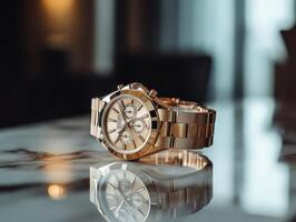 Watch Positioned on Marble photo