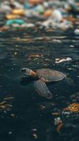 Turtle Navigating Under Rubbish photo