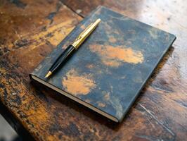 Wooden Desk with Notepad photo