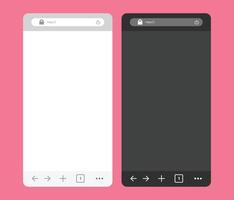 Two smartphone browser mockups, one light and one dark mode, on a pink background. Stock Illustration vector
