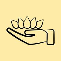 Icon lotus on hand. Buddhism and vesak elements. Icon in hand drawn style. vector