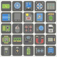 Icon set of computer components. Computer components elements. Icon in embossed style. vector