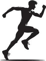 Silhouette of a man running with clenched fist against a white background art vector