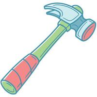 A cartoon style hammer with a green handle and a red grip isolated on a white background vector