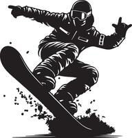 A monochrome illustration of a snowboarder in action with dynamic splash effects around vector