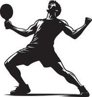 Silhouette of a man celebrating with a ping pong paddle raised in victory pose vector