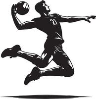 Silhouette of a volleyball player jumping and preparing to hit the ball in action pose vector