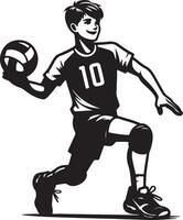 A monochrome drawing of a volleyball player preparing to serve the ball in a game pose vector