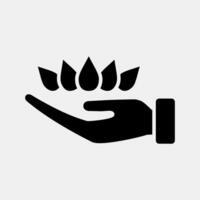 Icon lotus on hand. Buddhism and vesak elements. Icon in glyph style. vector