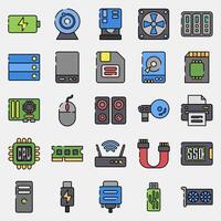 Icon set of computer components. Computer components elements. Icon in filled line style. vector