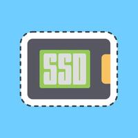 Cutting line sticker ssd. Computer components elements. vector