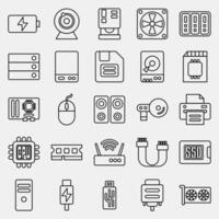 Icon set of computer components. Computer components elements. Icon in line style. vector
