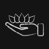 Icon lotus on hand. Buddhism and vesak elements. Icon in chalk style. vector
