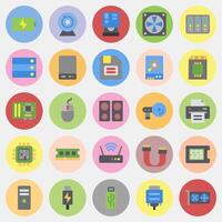 Icon set of computer components. Computer components elements. Icon in color mate style. vector