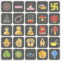 Icon set of buddhism. Buddhism and vesak elements. Icon in embossed style. vector