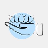 Icon lotus on hand. Buddhism and vesak elements. Icon in color spot style. vector