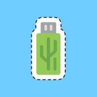 Cutting line sticker usb flash. Computer components elements. vector