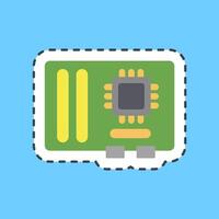 Cutting line sticker motherboard. Computer components elements. vector