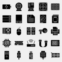 Icon set of computer components. Computer components elements. Icon in glyph style. vector