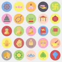 Icon set of buddhism. Buddhism and vesak elements. Icon in color mate style. vector