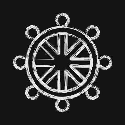 Icon dharma wheel. Buddhism and vesak elements. Icon in chalk style.