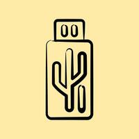 Icon usb flash. Computer components elements. Icon in hand drawn style. vector