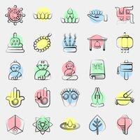 Icon set of buddhism. Buddhism and vesak elements. Icon in color spot style. vector