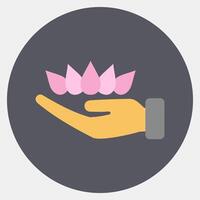 Icon lotus on hand. Buddhism and vesak elements. Icon in color mate style. vector