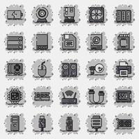 Icon set of computer components. Computer components elements. Icon in comic style. vector