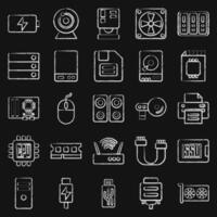 Icon set of computer components. Computer components elements. Icon in chalk style. vector