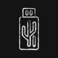 Icon usb flash. Computer components elements. Icon in chalk style. vector