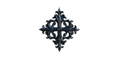 Ornate Black Iron Cross Design. Decorative Metalwork With Intricate Scroll Patterns Isolated On Transparent Background png